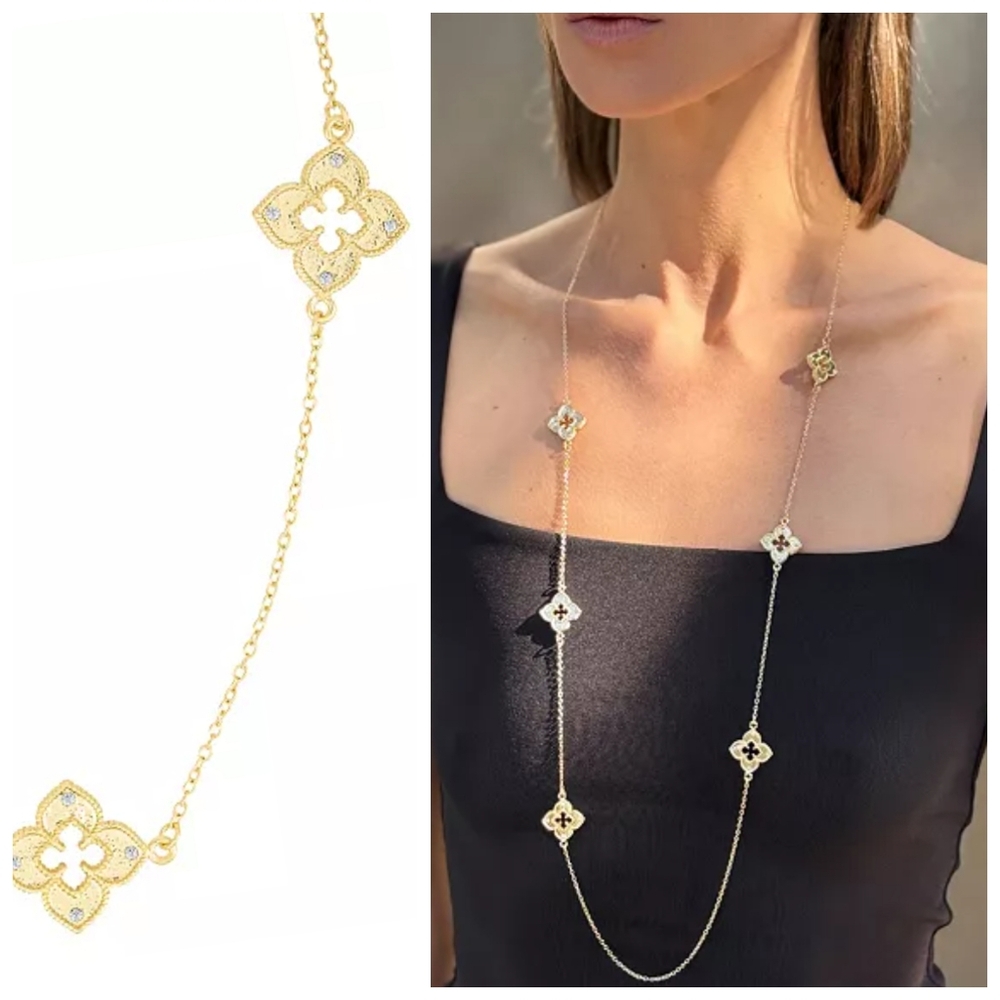 ADORNIA Gold Clover 36" Station Necklace